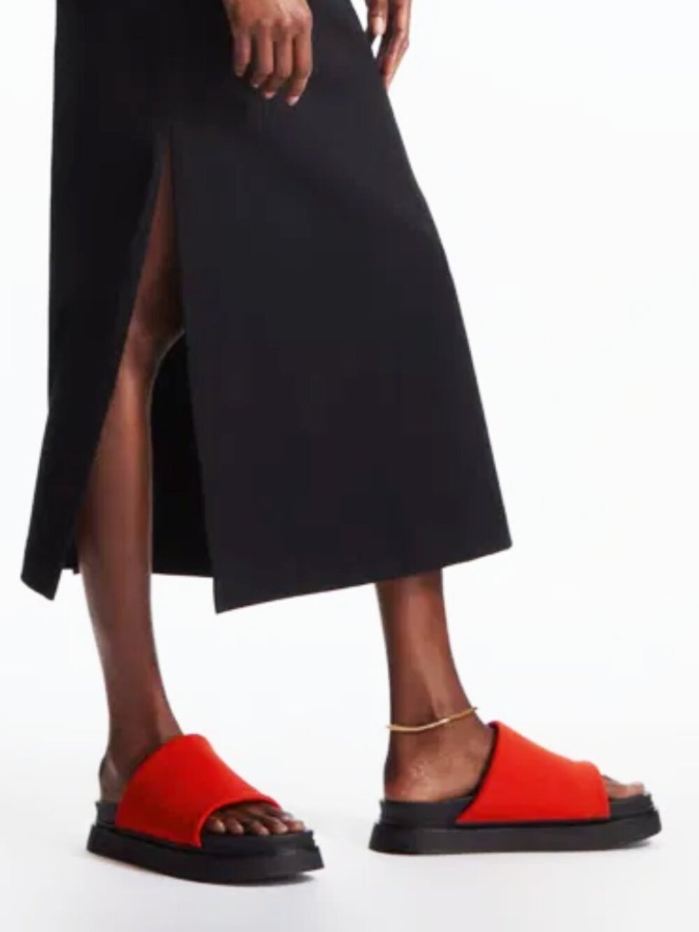 COS NWT Knit Platform Slides Red Orange Chunky Minimalist Sandals Sz 8